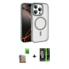 MARSİLYAN™- iPhone 16 Pro Max Kılıf Kıvılcım Prime - Şeffaf 360 Full Body Arka Koruyucu + Çöl Titanyum Raze Metal Kamera Lens