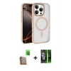 MARSİLYAN™- iPhone 16 Pro Max Kılıf Kıvılcım Prime - Şeffaf 360 Full Body Arka Koruyucu + Çöl Titanyum Raze Metal Kamera Lens