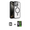 MARSİLYAN™- iPhone 16 Pro Max Kılıf Kıvılcım Prime - Şeffaf 360 Full Body Arka Koruyucu + PVD Metal Kamera Lens - GS
