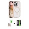 MARSİLYAN™- iPhone 16 Pro Max Kılıf Kıvılcım Prime - Şeffaf 360 Full Body Arka Koruyucu + Natural Grey Raze Metal Kamera Lens
