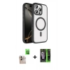 MARSİLYAN™- iPhone 16 Pro Max Kılıf Kıvılcım Prime - Şeffaf 360 Full Body Arka Koruyucu + Natural Grey Raze Metal Kamera Lens