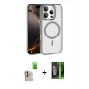 MARSİLYAN™- iPhone 16 Pro Max Kılıf Kıvılcım Prime - Şeffaf 360 Full Body Arka Koruyucu + Natural Grey Raze Metal Kamera Lens