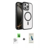 MARSİLYAN™- iPhone 16 Pro Max Kılıf Kıvılcım Prime - Şeffaf Pasifik Cam Ekran Koruyucu + Raze Metal Kamera Lens - BZ
