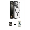 MARSİLYAN™- iPhone 16 Pro Max Kılıf Kıvılcım Prime - Şeffaf Pasifik Cam Ekran Koruyucu + PVD Metal Kamera Lens - GD