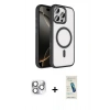 MARSİLYAN™- iPhone 16 Pro Max Kılıf Kıvılcım Prime - Şeffaf Pasifik Cam Ekran Koruyucu + Pers Alüminyum Kamera Lens - GS