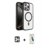 MARSİLYAN™- iPhone 16 Pro Max Kılıf Kıvılcım Prime - Şeffaf Pasifik Cam Ekran Koruyucu + PVD Metal Kamera Lens - GS
