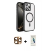 MARSİLYAN™- iPhone 16 Pro Max Kılıf Kıvılcım Prime - Şeffaf Pasifik Cam Ekran Koruyucu + Pers Alüminyum Kamera Lens - CLTM
