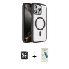 MARSİLYAN™- iPhone 16 Pro Max Kılıf Kıvılcım Prime - Şeffaf Pasifik Cam Ekran Koruyucu + PVD Metal Kamera Lens - SH