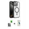 MARSİLYAN™- iPhone 16 Pro Max Kılıf Kıvılcım Prime - Şeffaf Pasifik Cam Ekran Koruyucu + Raze Metal Kamera Lens - SH
