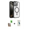 MARSİLYAN™- iPhone 16 Pro Max Kılıf Kıvılcım Prime - Şeffaf Pasifik Cam Ekran Koruyucu + Raze Metal Kamera Lens - CLTM