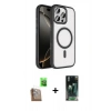 MARSİLYAN™- iPhone 16 Pro Max Kılıf Kıvılcım Prime - Siyah 360 Mat Full Body Arka Koruyucu + Çöl Titanyum Raze Metal Kamera Lens