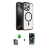 MARSİLYAN™- iPhone 16 Pro Max Kılıf Kıvılcım Prime - Siyah 360 Mat Full Body Arka Koruyucu + Siyah Raze Metal Kamera Lens