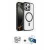 MARSİLYAN™- iPhone 16 Pro Max Kılıf Kıvılcım Prime - Siyah 3D Antistatik Cam Ekran Koruyucu + Pers Alüminyum Kamera Lens - GS