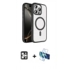 MARSİLYAN™- iPhone 16 Pro Max Kılıf Kıvılcım Prime - Siyah 3D Antistatik Cam Ekran Koruyucu + PVD Metal Kamera Lens - GS