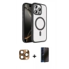 MARSİLYAN™- iPhone 16 Pro Max Kılıf Kıvılcım Prime - Siyah 3D Antistatik Hayalet Cam Ekran Koruyucu + Pers Alüminyum Kamera Lens - CLTM