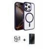 MARSİLYAN™- iPhone 16 Pro Max Kılıf Kıvılcım Prime - Siyah 3D Antistatik Hayalet Cam Ekran Koruyucu + Pers Alüminyum Kamera Lens - GS