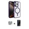 MARSİLYAN™- iPhone 16 Pro Max Kılıf Kıvılcım Prime - Siyah 3D Antistatik Hayalet Cam Ekran Koruyucu + Pers Alüminyum Kamera Lens - GI