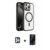 MARSİLYAN™- iPhone 16 Pro Max Kılıf Kıvılcım Prime - Siyah 3D Antistatik Hayalet Cam Ekran Koruyucu + PVD Metal Kamera Lens - GS