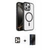 MARSİLYAN™- iPhone 16 Pro Max Kılıf Kıvılcım Prime - Siyah 3D Antistatik Hayalet Cam Ekran Koruyucu + PVD Metal Kamera Lens - GD