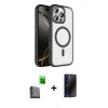 MARSİLYAN™- iPhone 16 Pro Max Kılıf Kıvılcım Prime - Siyah 3D Antistatik Hayalet Cam Ekran Koruyucu + Raze Metal Kamera Lens - SH