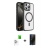 MARSİLYAN™- iPhone 16 Pro Max Kılıf Kıvılcım Prime - Siyah 3D Antistatik Hayalet Cam Ekran Koruyucu + Raze Metal Kamera Lens - BZ