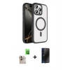 MARSİLYAN™- iPhone 16 Pro Max Kılıf Kıvılcım Prime - Siyah 3D Antistatik Hayalet Cam Ekran Koruyucu + Raze Metal Kamera Lens - NLGY