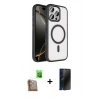 MARSİLYAN™- iPhone 16 Pro Max Kılıf Kıvılcım Prime - Siyah 3D Antistatik Hayalet Cam Ekran Koruyucu + Raze Metal Kamera Lens - CLTM