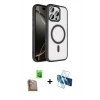 MARSİLYAN™- iPhone 16 Pro Max Kılıf Kıvılcım Prime - Siyah 3D Antistatik Seramik Nano Ekran Koruyucu + Raze Metal Kamera Lens - CLTM