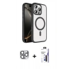 MARSİLYAN™- iPhone 16 Pro Max Kılıf Kıvılcım Prime - Siyah Bilvis 3X AR Hayalet Cam Ekran Koruyucu + Pers Alüminyum Kamera Lens - GI