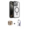 MARSİLYAN™- iPhone 16 Pro Max Kılıf Kıvılcım Prime - Siyah Bilvis 3X AR Hayalet Cam Ekran Koruyucu + Pers Alüminyum Kamera Lens - CLTM
