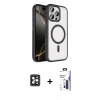 MARSİLYAN™- iPhone 16 Pro Max Kılıf Kıvılcım Prime - Siyah Bilvis 3X AR Hayalet Cam Ekran Koruyucu + PVD Metal Kamera Lens - SH