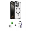 MARSİLYAN™- iPhone 16 Pro Max Kılıf Kıvılcım Prime - Siyah Bilvis 3X AR Hayalet Cam Ekran Koruyucu + Raze Metal Kamera Lens - BZ