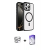 MARSİLYAN™- iPhone 16 Pro Max Kılıf Kıvılcım Prime - Siyah Bilvis 5in1 3D Magic Cam Ekran Koruyucu + Pers Alüminyum Kamera Lens - GS