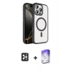 MARSİLYAN™- iPhone 16 Pro Max Kılıf Kıvılcım Prime - Siyah Bilvis 5in1 3D Magic Cam Ekran Koruyucu + PVD Metal Kamera Lens - SH