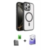 MARSİLYAN™- iPhone 16 Pro Max Kılıf Kıvılcım Prime - Siyah Bilvis 5in1 5D Magic Hayalet Cam Ekran Koruyucu + Raze Metal Kamera Lens - SH