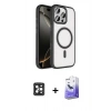 MARSİLYAN™- iPhone 16 Pro Max Kılıf Kıvılcım Prime - Siyah Bilvis 5in1 5D Magic Hayalet Cam Ekran Koruyucu + PVD Metal Kamera Lens - SH