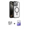 MARSİLYAN™- iPhone 16 Pro Max Kılıf Kıvılcım Prime - Siyah Bilvis 5in1 5D Magic Hayalet Cam Ekran Koruyucu + Gümüş Pers Alüminyum Kamera Lens