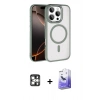 MARSİLYAN™- iPhone 16 Pro Max Kılıf Kıvılcım Prime - Siyah Bilvis 5in1 5D Magic Hayalet Cam Ekran Koruyucu + PVD Metal Kamera Lens - GS