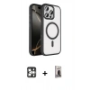 MARSİLYAN™- iPhone 16 Pro Max Kılıf Kıvılcım Prime - Siyah Bilvis Hayalet Cam Ekran Koruyucu + Gümüş PVD Metal Kamera Lens