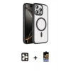 MARSİLYAN™- iPhone 16 Pro Max Kılıf Kıvılcım Prime - Siyah Buffer Hayalet Cam Ekran Koruyucu + PVD Metal Kamera Lens - GD