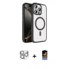 MARSİLYAN™- iPhone 16 Pro Max Kılıf Kıvılcım Prime - Siyah Buffer Hayalet Cam Ekran Koruyucu + Pers Alüminyum Kamera Lens - GS