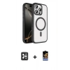 MARSİLYAN™- iPhone 16 Pro Max Kılıf Kıvılcım Prime - Siyah Buffer Hayalet Cam Ekran Koruyucu + PVD Metal Kamera Lens - SH