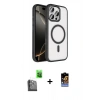 MARSİLYAN™- iPhone 16 Pro Max Kılıf Kıvılcım Prime - Siyah Buffer Hayalet Cam Ekran Koruyucu + Raze Metal Kamera Lens - SH