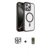 MARSİLYAN™- iPhone 16 Pro Max Kılıf Kıvılcım Prime - Siyah Joko Magic 5D Hayalet Cam + Pers Alüminyum Kamera Lens - GI