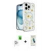 MARSİLYAN™- iPhone 16 Pro Max Kılıf Kozmos Doku - Şeffaf Pasifik Cam Ekran Koruyucu + Raze Metal Kamera Lens - BZ