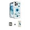 MARSİLYAN™- iPhone 16 Pro Max Kılıf Kozmos Doku - Şeffaf Pasifik Cam Ekran Koruyucu + PVD Metal Kamera Lens - GD