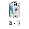 MARSİLYAN™- iPhone 16 Pro Max Kılıf Kozmos Doku - Şeffaf Pasifik Cam Ekran Koruyucu + PVD Metal Kamera Lens - GD