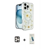 MARSİLYAN™- iPhone 16 Pro Max Kılıf Kozmos Doku - Şeffaf Pasifik Cam Ekran Koruyucu + PVD Metal Kamera Lens - GD