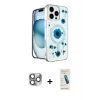 MARSİLYAN™- iPhone 16 Pro Max Kılıf Kozmos Doku - Şeffaf Pasifik Cam Ekran Koruyucu + Gri Pers Alüminyum Kamera Lens