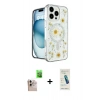 MARSİLYAN™- iPhone 16 Pro Max Kılıf Kozmos Doku - Şeffaf Pasifik Cam Ekran Koruyucu + Raze Metal Kamera Lens - NLGY